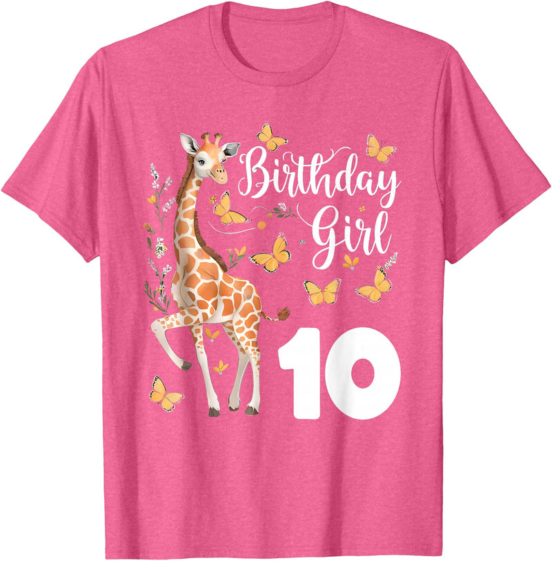 Giraffe Birthday Party by LazyPanda Giraffe 10th Birthday Girl 10 Years Old Giraffe Lover T-Shirt - Pink Heather