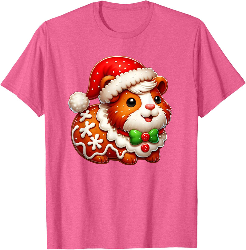 Guinea Pig Lover Christmas Cookie Outfits Boy Girl Funny Gingerbread Man Guinea Pig Christmas Womens Mens Kids T-Shirt - Pink Heather