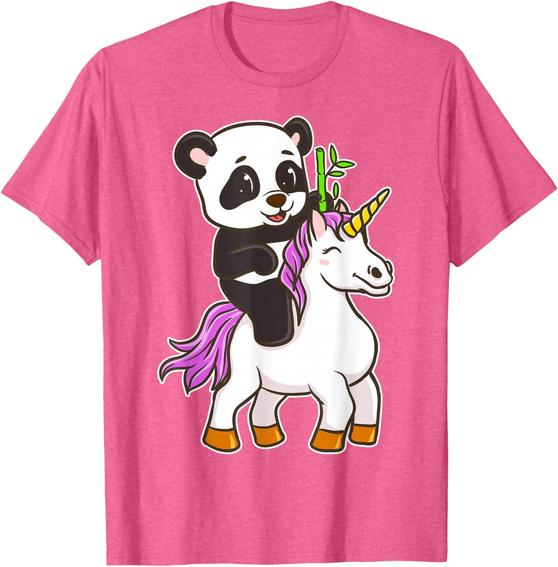 Panda Bear Unicorns Boys Girls Kids Panda Riding Unicorn Cute Magical Animals T-Shirt - Pink Heather