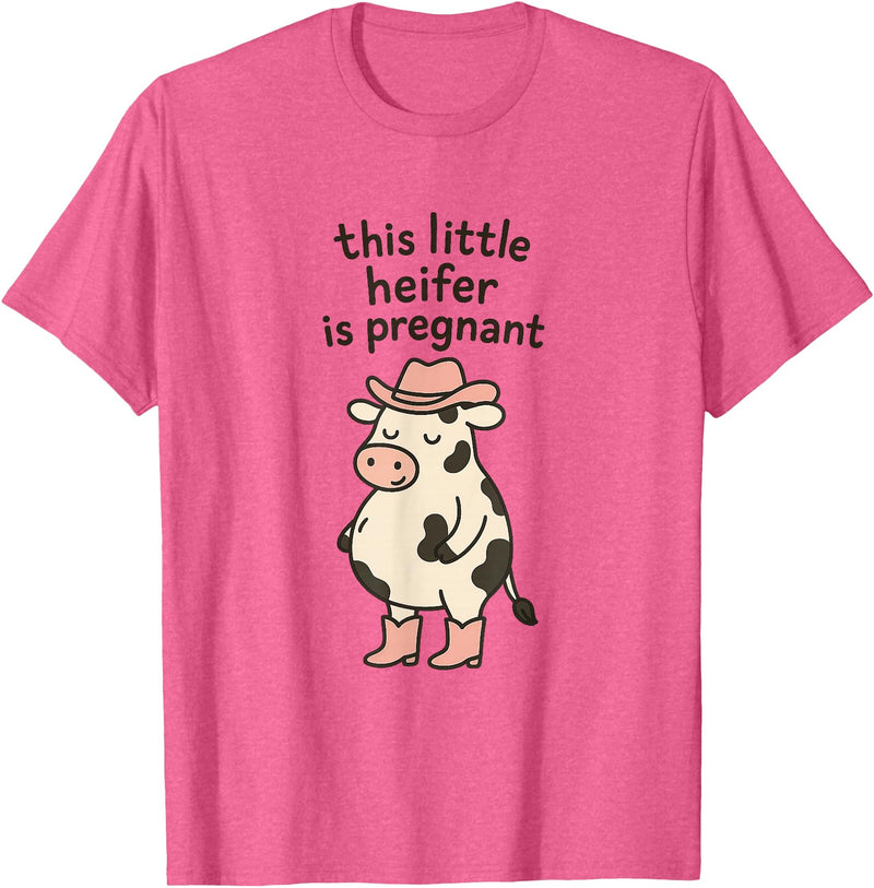 Funny Western Cow Pregnancy Announcement Thanksgiving Pregnancy Announcement Funny Cowgirl Mama to Be T-Shirt - Pink Heather