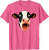 Funny Cow Face Screaming Silly Animal Graphic Animal Cows Funny Cow Face Screaming Silly Animal Shocked T-Shirt - Pink