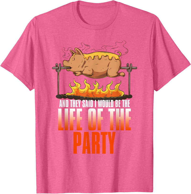 BBQ Season Smoke Meat Dad Grill Gifts Funny Saying Roasted Pig Rotisserie Pork Lover Food Pun Tee T-Shirt - Pink Heather