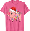 Pig Christmas Gifts Men Women Kids Co. Christmas Lights Pig Wearing Xmas Hat - Pig Lover Farmer T-Shirt - Pink Heather
