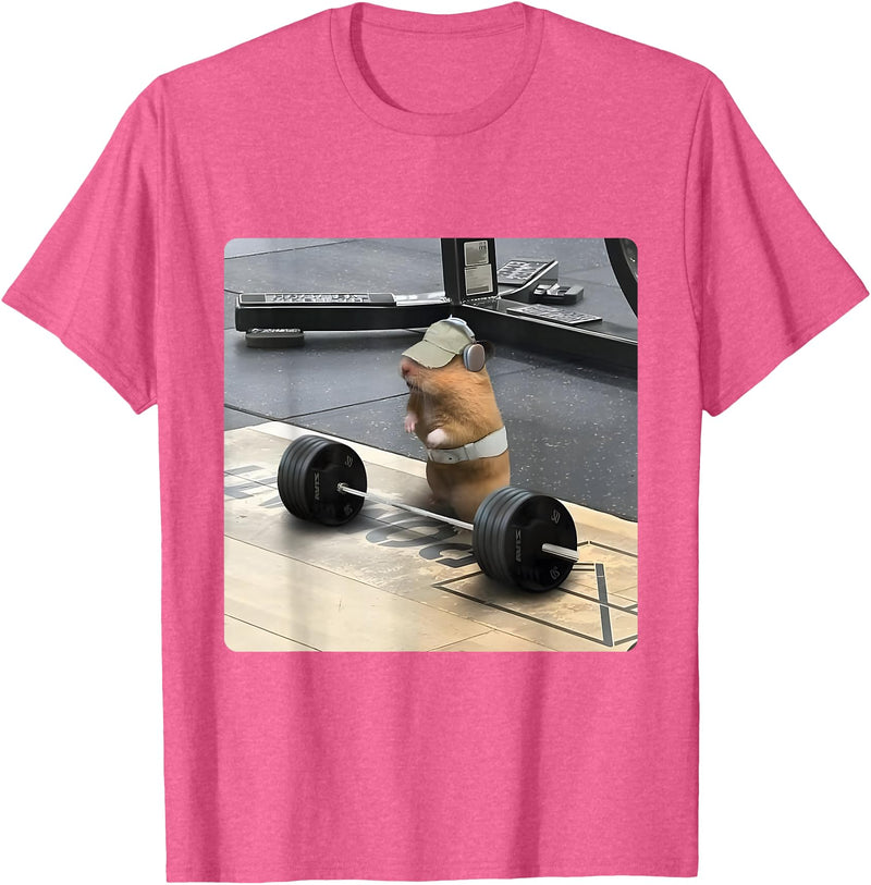 Hamster Deadlift Training Funny Cute Rat Weightlifting Meme T-Shirt - Pink Heather