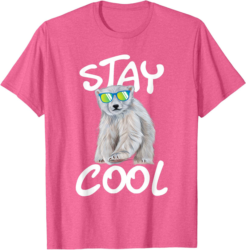 Funny Polar Bear Shirts Stay Cool - Polar Bear Cub Wildlife Zoo Animal Lover T-Shirt - Pink Heather