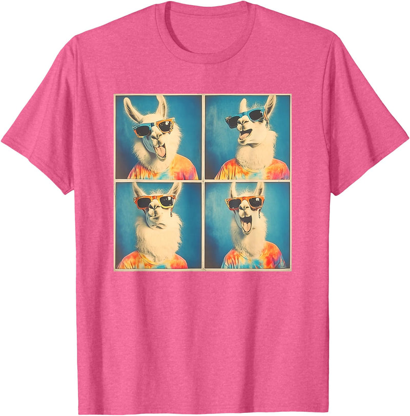 Tie-Dye Animal Groovy Llama Lover Men Women Kids Colorful Hippie Llama Wearing Tie Dye Llama Lovers T-Shirt - Pink Heather