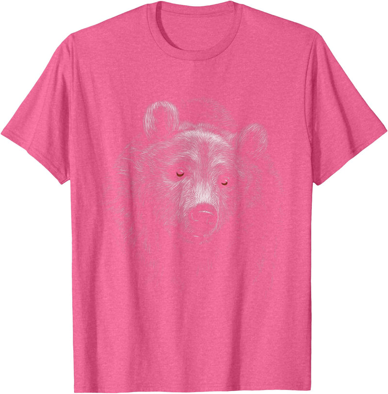 Funny Cute Bear Wild Black Animal Lover Theme Bear Lover Head Portrait black background Theme Animal T-Shirt - Pink Heather