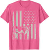 American Bull Riding Cowboy 4th of July USA Flag Proud Patriotic Cattle Bull Cow Farmer Lover American Flag T-Shirt - Pink