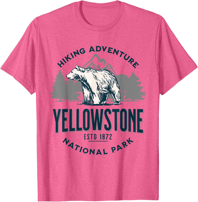 Yellowstone National Park Wyoming USA Outdoor Yellowstone Wyoming Nature Mountains Bear Hike Outdoors T-Shirt - Pink Heather