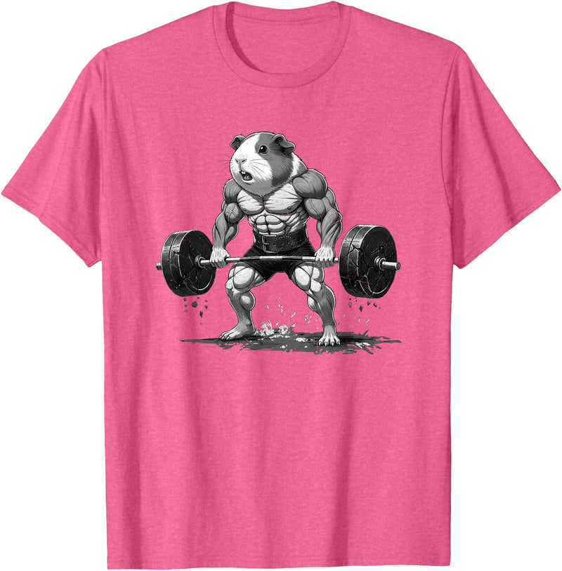 Strong Guinea Pig Lifting Fitness Workout Cool Muscular Guinea Pig Bodybuilder Fitness Power Gym T-Shirt - Pink Heather