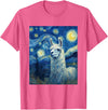 Llama Designs. Llama Alpaka Van Gogh Style Starry Night Funny Graphic T-Shirt - Pink Heather