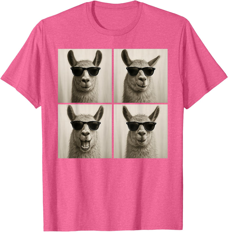 Retro Llama Portrait with Sunglasses Funny Llama Lover Cute Llama Photo Booth T-Shirt - Pink Heather