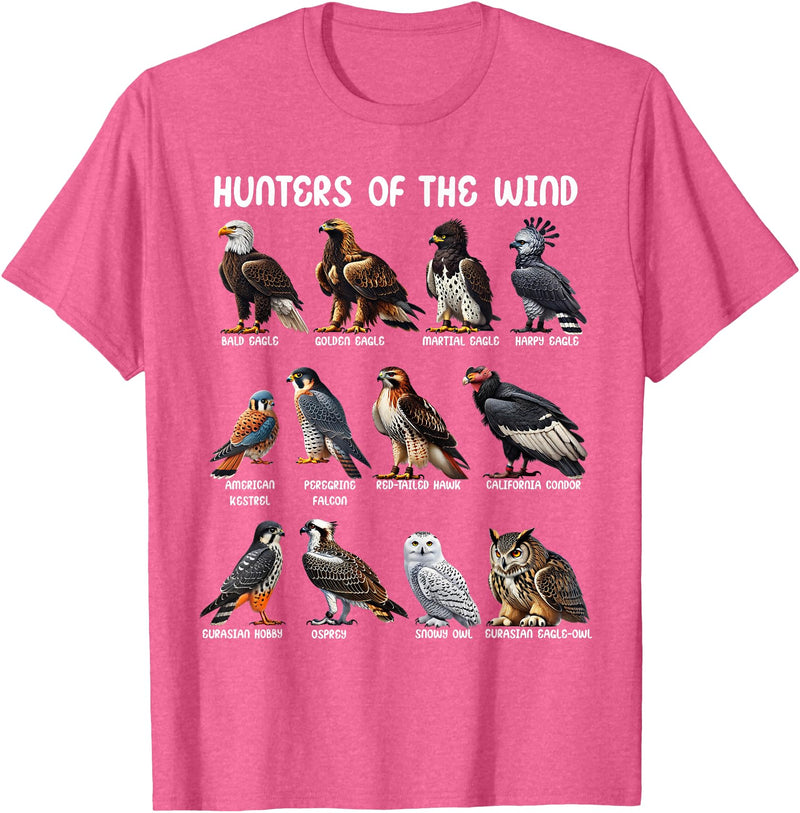 Bird Lover Hunters of the Wind Birds of Prey Falcon Owl Birding Raptors T-Shirt - Pink Heather