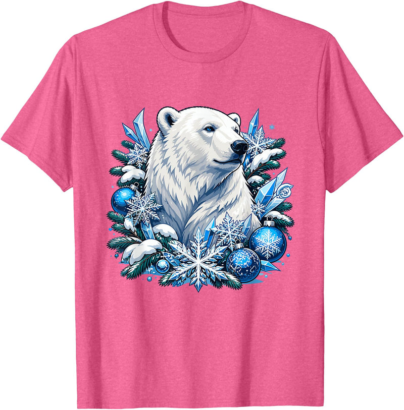 Arctic Polar Bear Snowflake Winter Christmas Christmas Polar Bear Snowflakes Winter Ornaments T-Shirt - Pink Heather