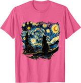 Cat Starry Night Van Gogh Cat T-Shirt for Cat Lovers, Women, Unisex, Black, Small, Short Sleeve, Classic Fit
