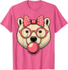 Magical and Funny Polar Bear Gifts Polar Bear with Bubblegum and Pink Bow T-Shirt - Pink Heather