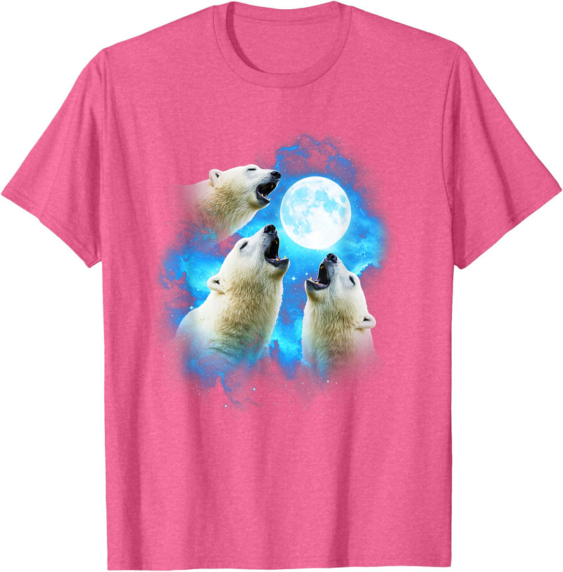 Animals howling blue 3 Polar Bear Howling at the Moon Colorful Blue T-Shirt - Pink Heather