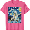 Bear Designs. Cute Polar Bear Van Gogh Style Starry Night Funny Graphic T-Shirt - Pink Heather