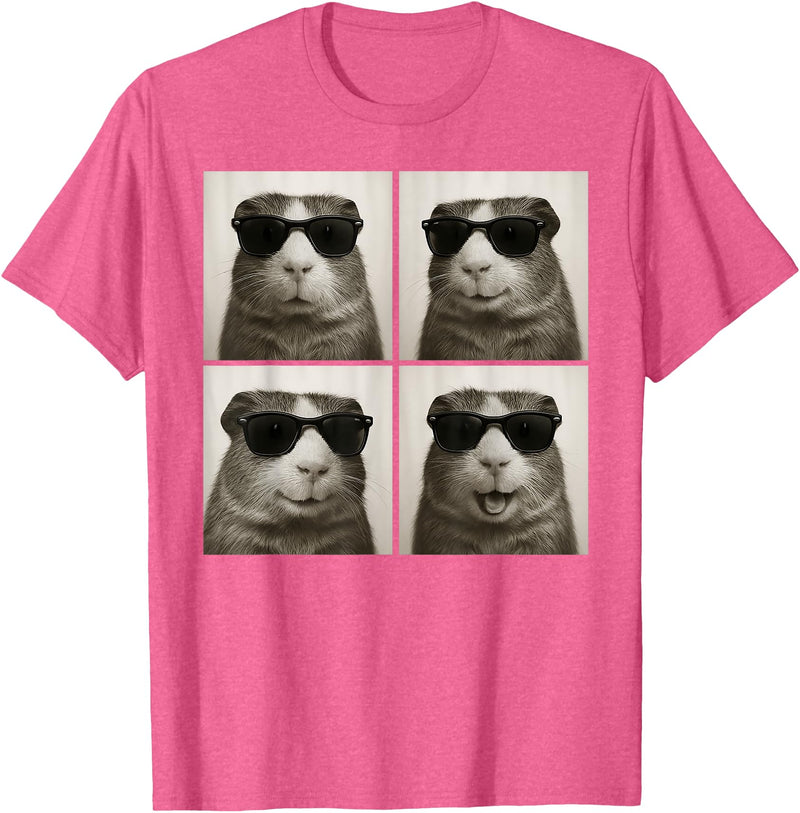 Retro Guinea Pig Portrait with Sunglasses Funny Guinea Pig Lover Cute Guinea Pig Photo Booth T-Shirt - Pink Heather