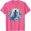 Arctic Polar Bear Winter Floral Nature Ice Blue Snow Polar Bear with Winter Flowers T-Shirt - Pink Heather