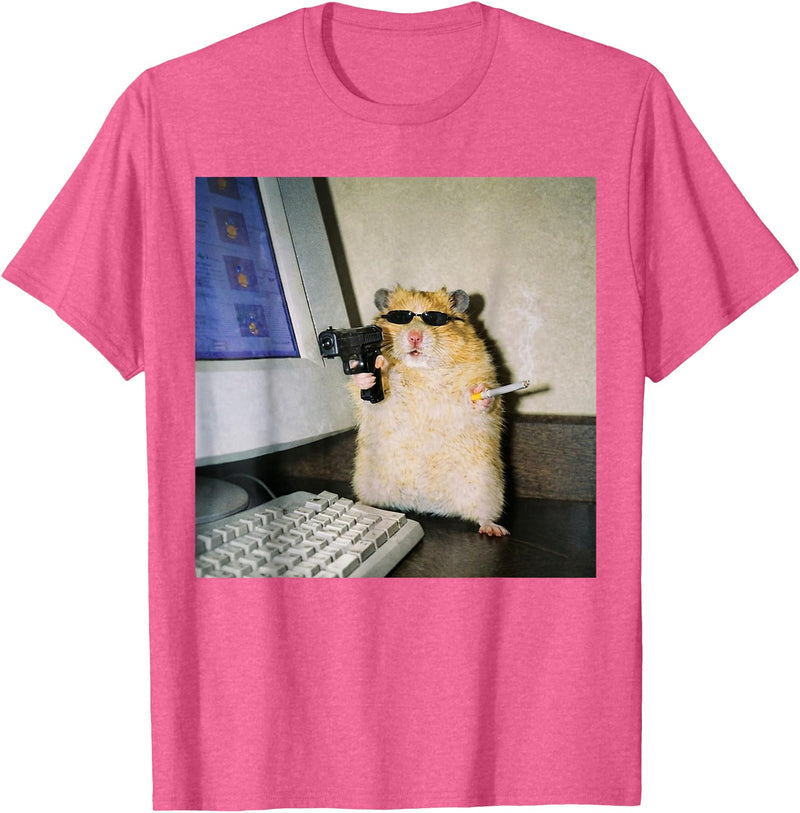 Funny Hamster Meme Cyber Hamster Meme Smoking Humor Computer T-Shirt - Pink Heather