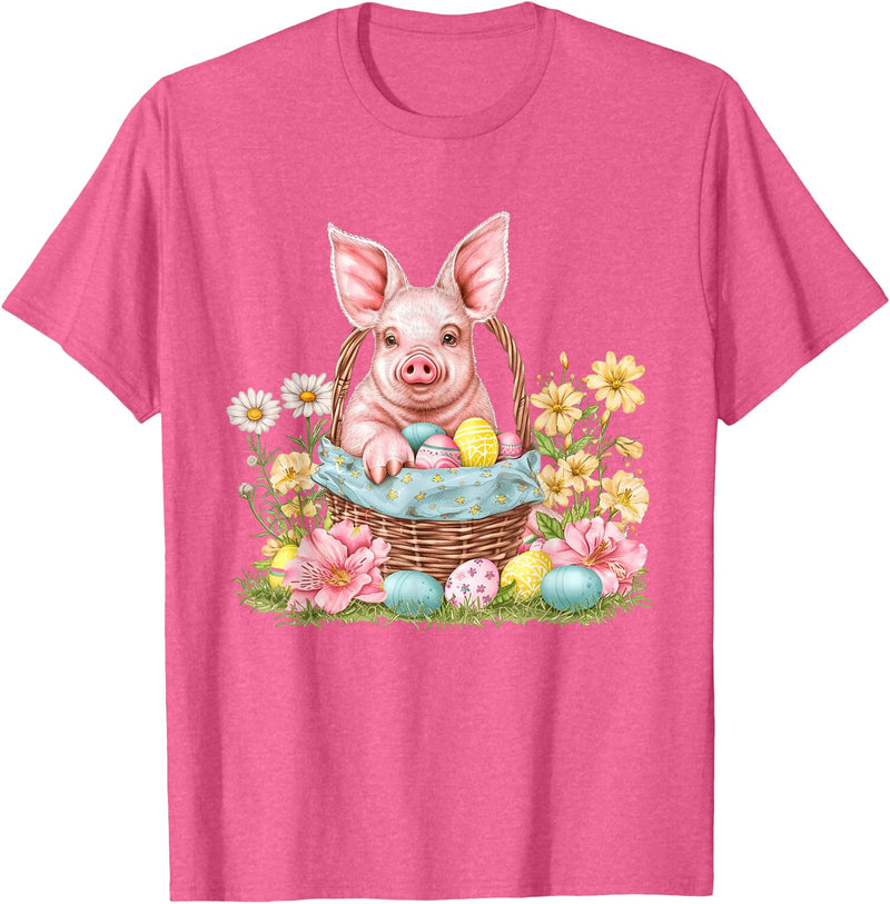 Easter Pig Easter Bunny Ears Graphic Pig Easter Pig Bunny Ears Graphic T-Shirt - Pink Heather