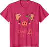 Girls Cute Pig Birthday Designs Co. 4th Birthday Pig Outfit Pig Face Gift 4 year old Girl Boy T-Shirt - Red Heather