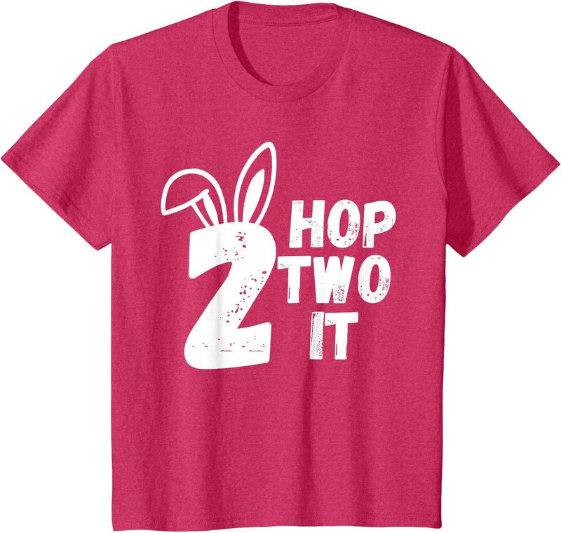 Hop Two It Easter Bunny Kids Funny 2nd Birthday Party T-Shirt in Red Heather