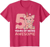 Pig Birthday Gift Cute Animals Pig For The 5th Birthday For Children Five Years Old T-Shirt - Red Heather