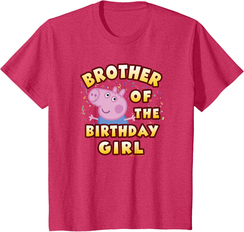 Kids Peppa Pig George Pig Birthday Brother of The Girl T-Shirt - Red Heather