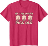 Pigs lover Birthday Gifts Toddler I'm This Many Pigs Old - 3rd Birthday Pig 3 Years Old Bday T-Shirt - Red Heather