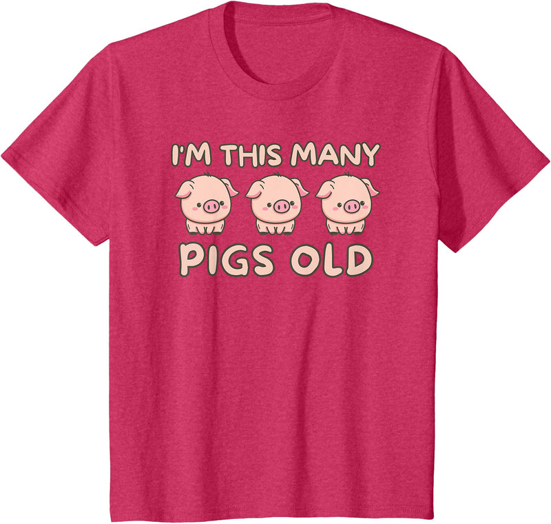 Pigs lover Birthday Gifts Toddler I'm This Many Pigs Old - 3rd Birthday Pig 3 Years Old Bday T-Shirt - Red Heather