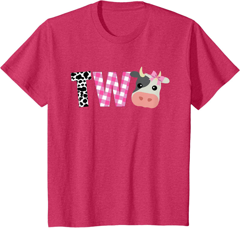 Funny Cow Mom And Dad Birthday Family Tees Second Birthday Girl Cow Farm, 2nd Birthday Cow 2 Toddler T-Shirt - Red Heather