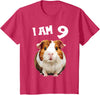 9 years old 9th birthday Guinea Pig 9 Years old 9 birthday Guinea Pigs Boy Girl Guinea Pig T-Shirt - Red Heather