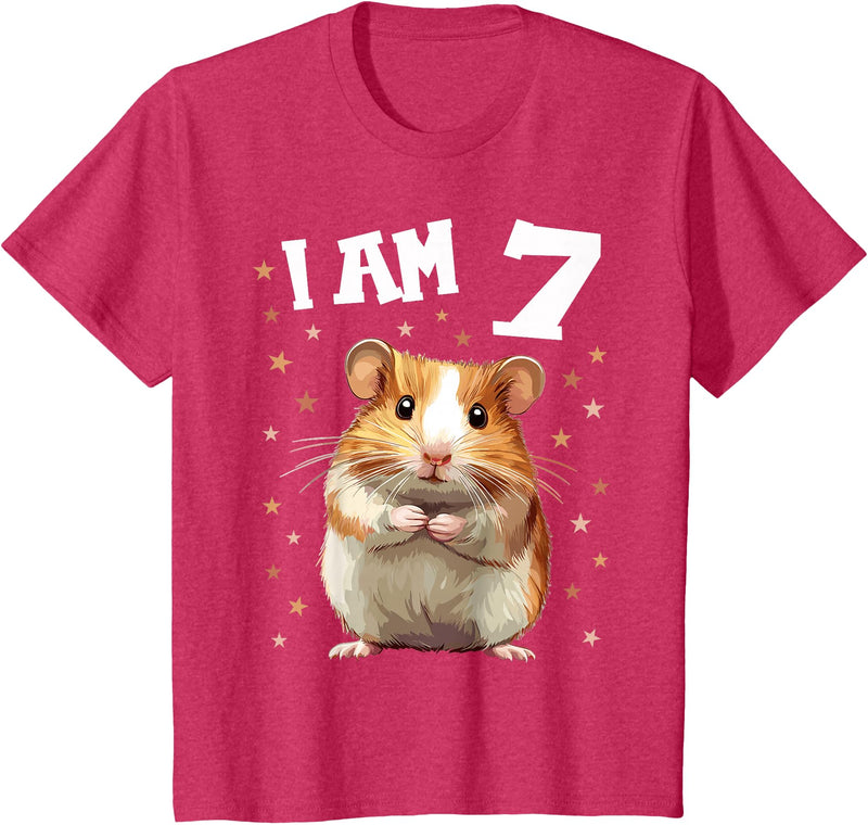 7 Years old 7 birthday Hamsters Boy Girl Hamster T-Shirt - Red Heather