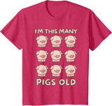 Pigs lover Birthday Gifts Toddler I'm This Many Pigs Old - 9th Birthday Pig 9 Years Old Bday T-Shirt - Red Heather