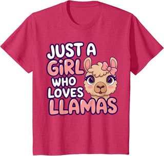 Kids Llama Shirts Girl Llama Kids T-Shirt - Red Heather