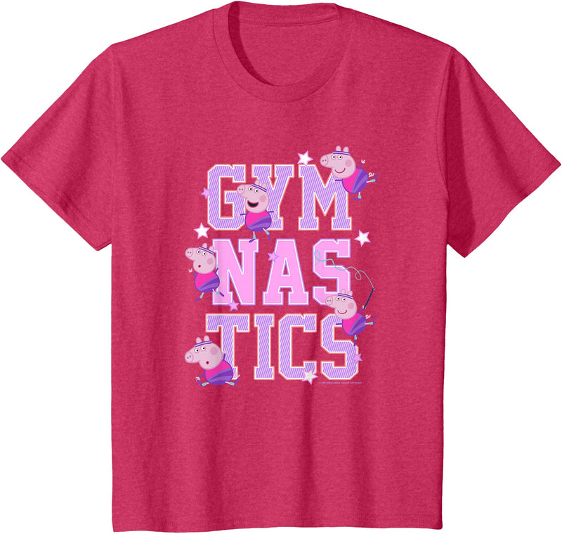 Kids Peppa Pig Gymnastics Stacked Text T-Shirt - Red Heather