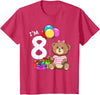 8th Birthday Teddy Bear - 8 Years Old Gift Tee Kids Eight Birthday Teddy Bear - 8 Year Old Girl T-Shirt - Red Heather