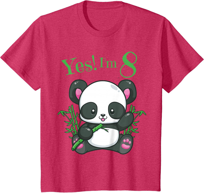 Girls Panda Birthday Tee Shirts Co. Panda 8th Birthday T Shirt Girls Gift Birthday Outfit Age 8 T-Shirt - Red Heather