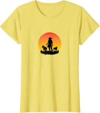 Horses Cowgirl T-Shirt - Lemon Yellow