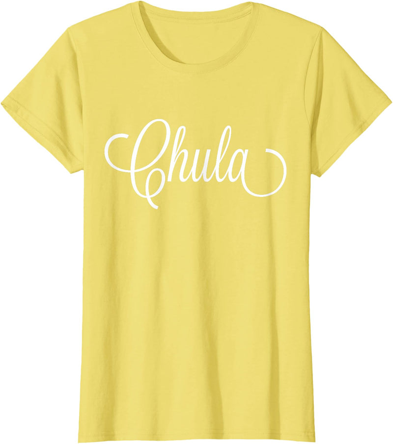 The Spanish Cow Women's Chula Spanish Cute Black X-Small Modern Letter Print T-Shirt - Lemon Yellow