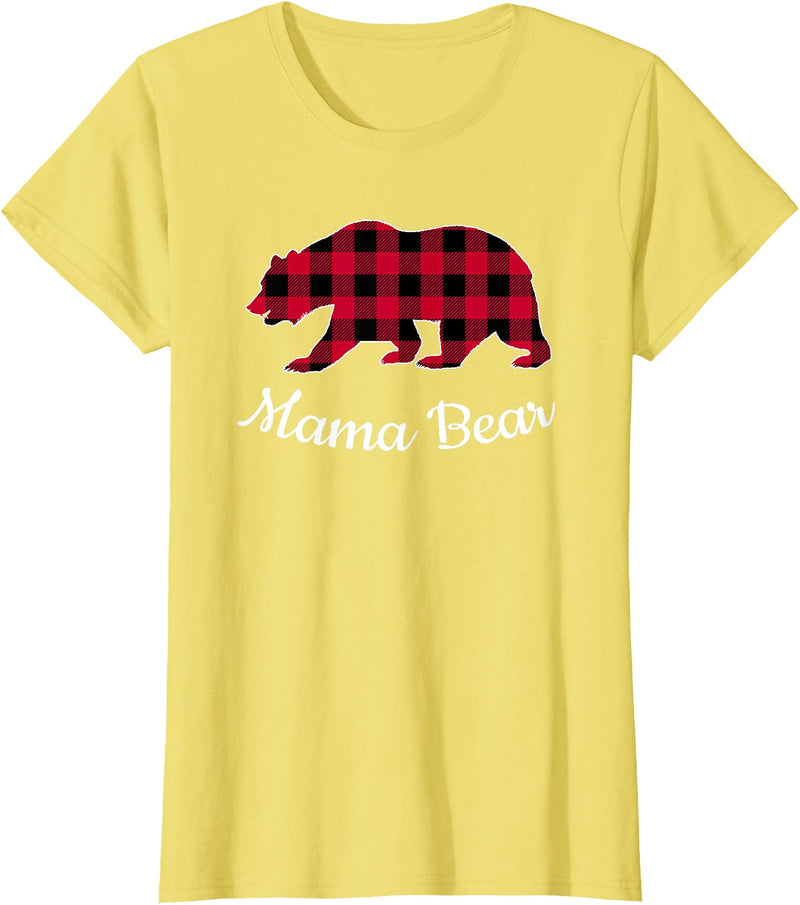 Papa & Mama Bear Outfit Mama Bear Pajama Red Buffalo Plaid T-Shirt - Lemon Yellow