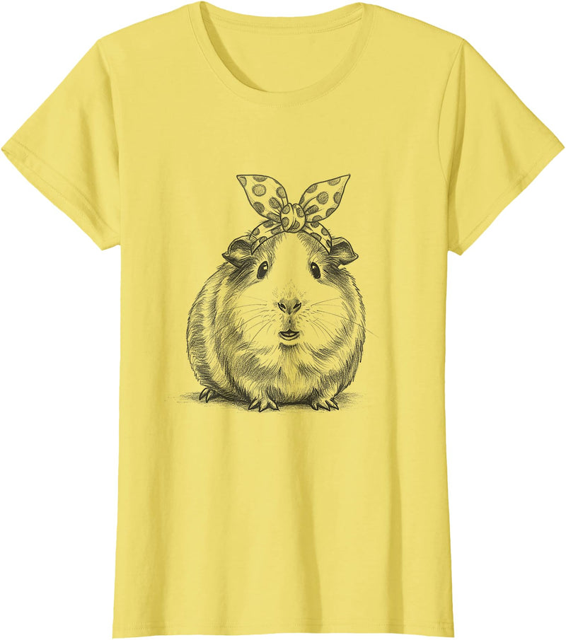 Animals Sketch Drawing Art Designs For Women Cute Guinea Pig Drawing Art Design For Girls T-Shirt - Lemon Yellow