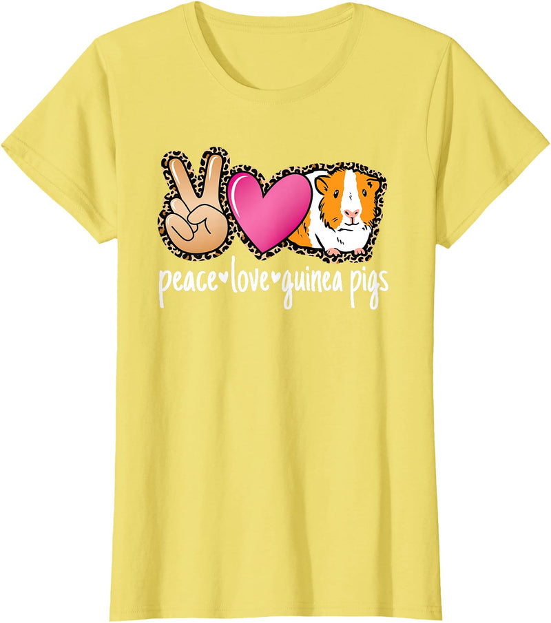 BALARI Peace Love Guinea Pigs Cute Guinea Pig Lover Women Girls T-Shirt - Lemon Yellow