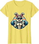 Happy Easter Bunny Rabbit Lifting Weights Training Muscular T-Shirt - Lemon Yellow