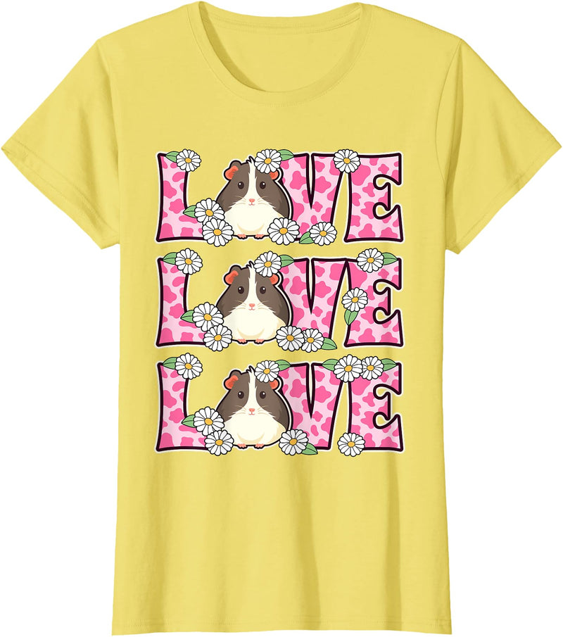 Cute Cow Print Love Clothes For Women & Teen Girls Love Guinea Pig Lover Outfit Women Girl Kids Cute Guinea Pig T-Shirt - Lemon Yellow
