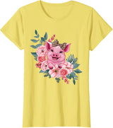 Pig Leopard Headband Flower Pig With Leopard Headband Flower Pig Lover T-Shirt - Lemon Yellow