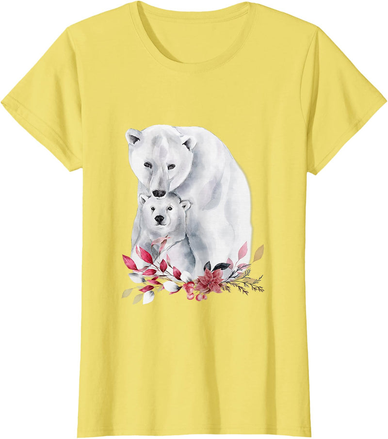 Mama Polar Bear and Baby Cub for Girls and Women T-Shirt - Lemon Yellow