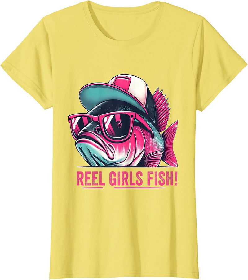 Reel Girl Fish Fishing Fisherwomen Gifts Shirt Reel Girl Fish Fishing Fisher Bass Fish T-Shirt - Lemon Yellow